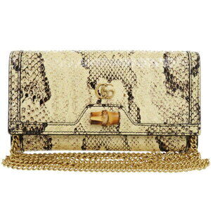 Gucci chain wallet beige python leather